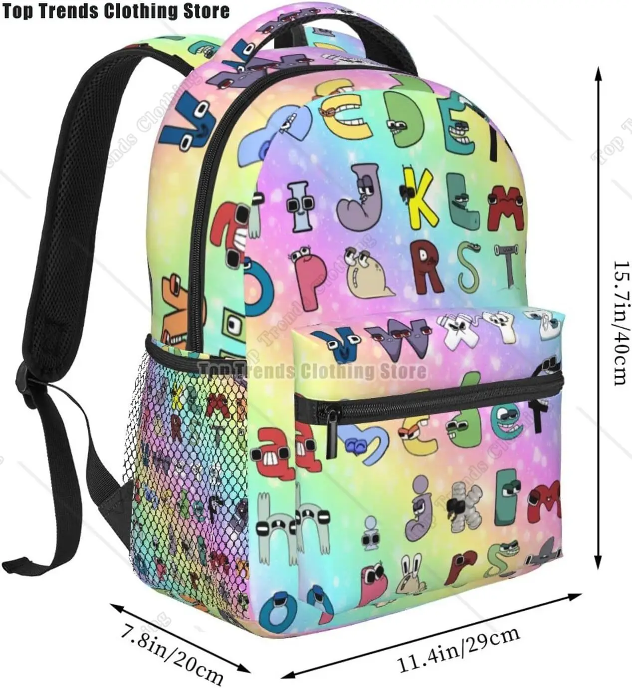 Alphabet Cartoon Lore Cute Backpack for Women Kids Teen School Backpack Students BookBag Multi-Function Laptop Backpack 15.6 In