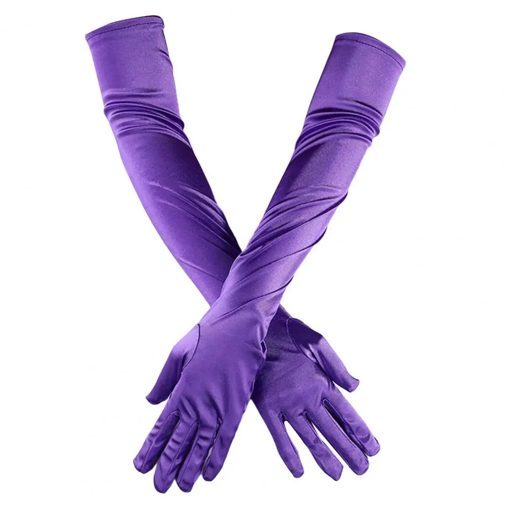 

Women Gloves Satin Party Gloves Smooth Dress Up Excellent Colorful Over Elbow Long Gloves