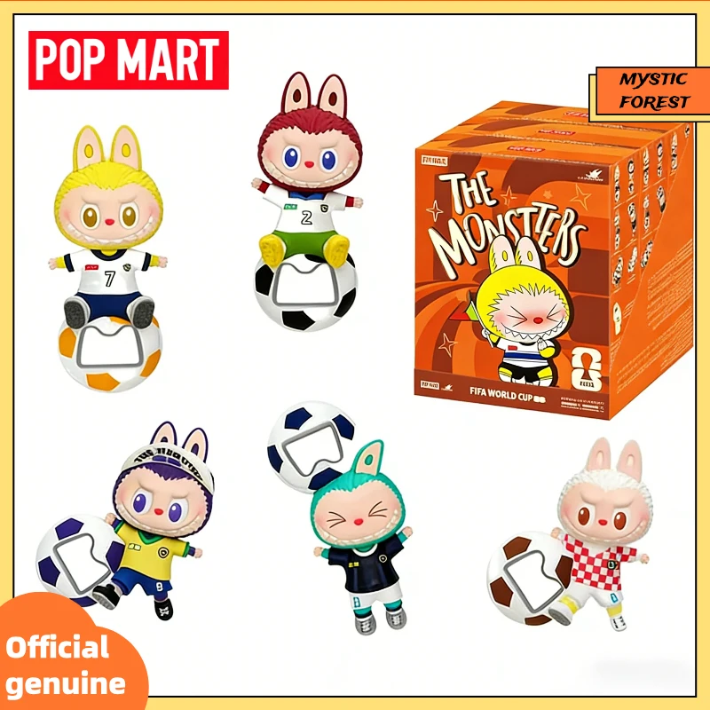 

Оригинальные товары POP MART: Открывалка для бутылок The Monsters FIFA, магнит на холодильник, коллекционная серия футбольных фигурок в закрытой упаковке, подарки