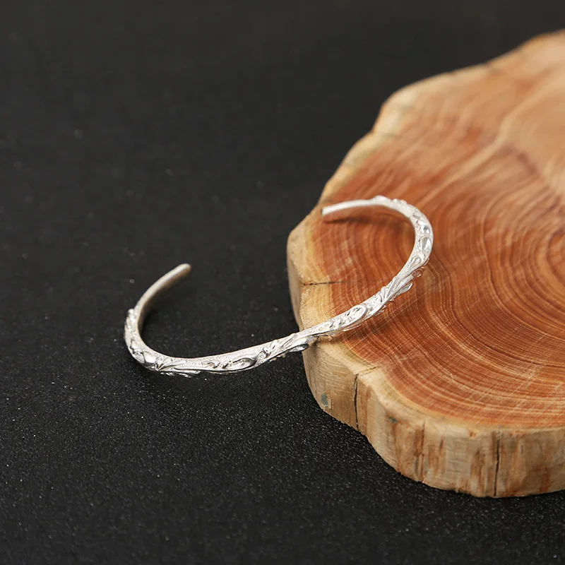 925 Sterling Silver Fashion Jewelry Bracelet Women, Korean Style Twisted Pattern Open Bangle
