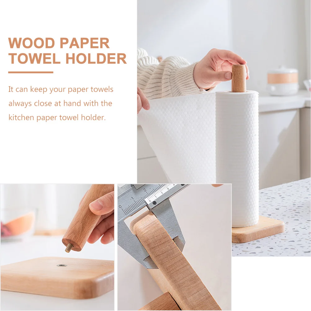 Stand up Paper Towel Vertical Roll Holder Desktop Countertop Wooden Standing Toilet