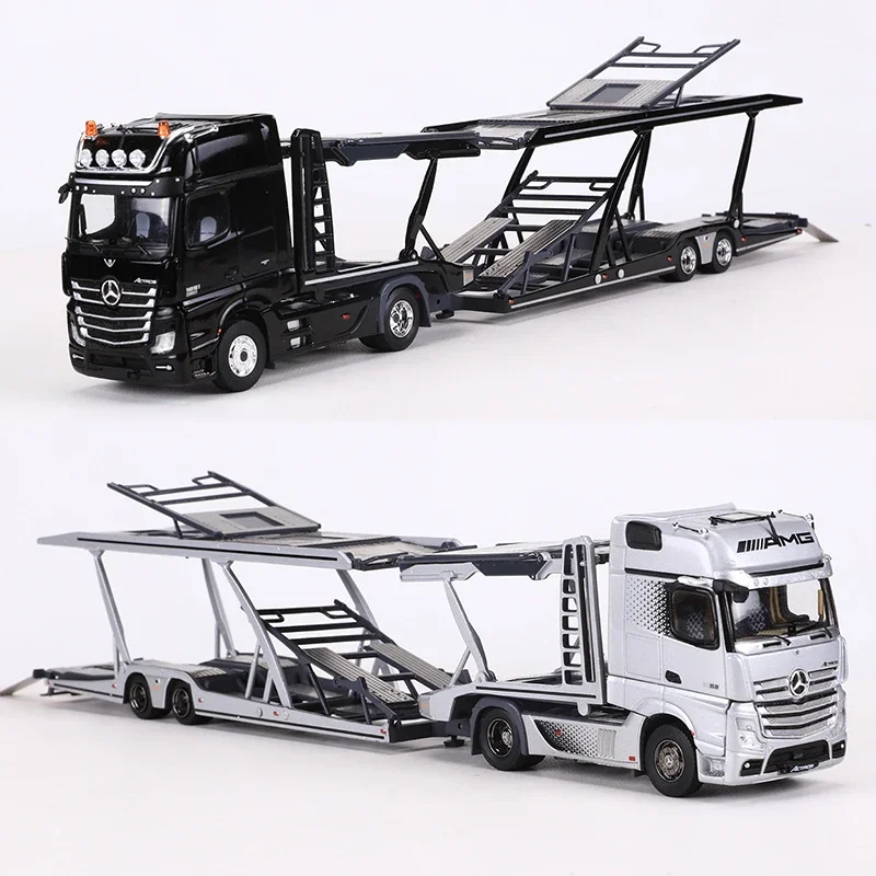 1:64 Mercedes Actros double-deck transport trailer alloy roller miniature model, adult decoration, boy toy, children's gift