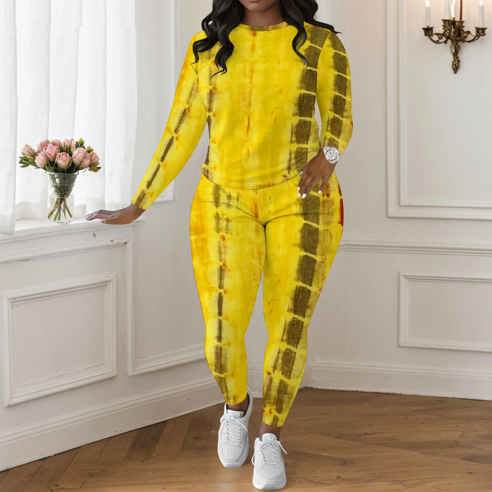 

Women's Long Sleeved Two-Piece Set, 3D Fashionable Pattern Printed Long Sleeved Two-Piece Set, Casual And Relaxed Style.