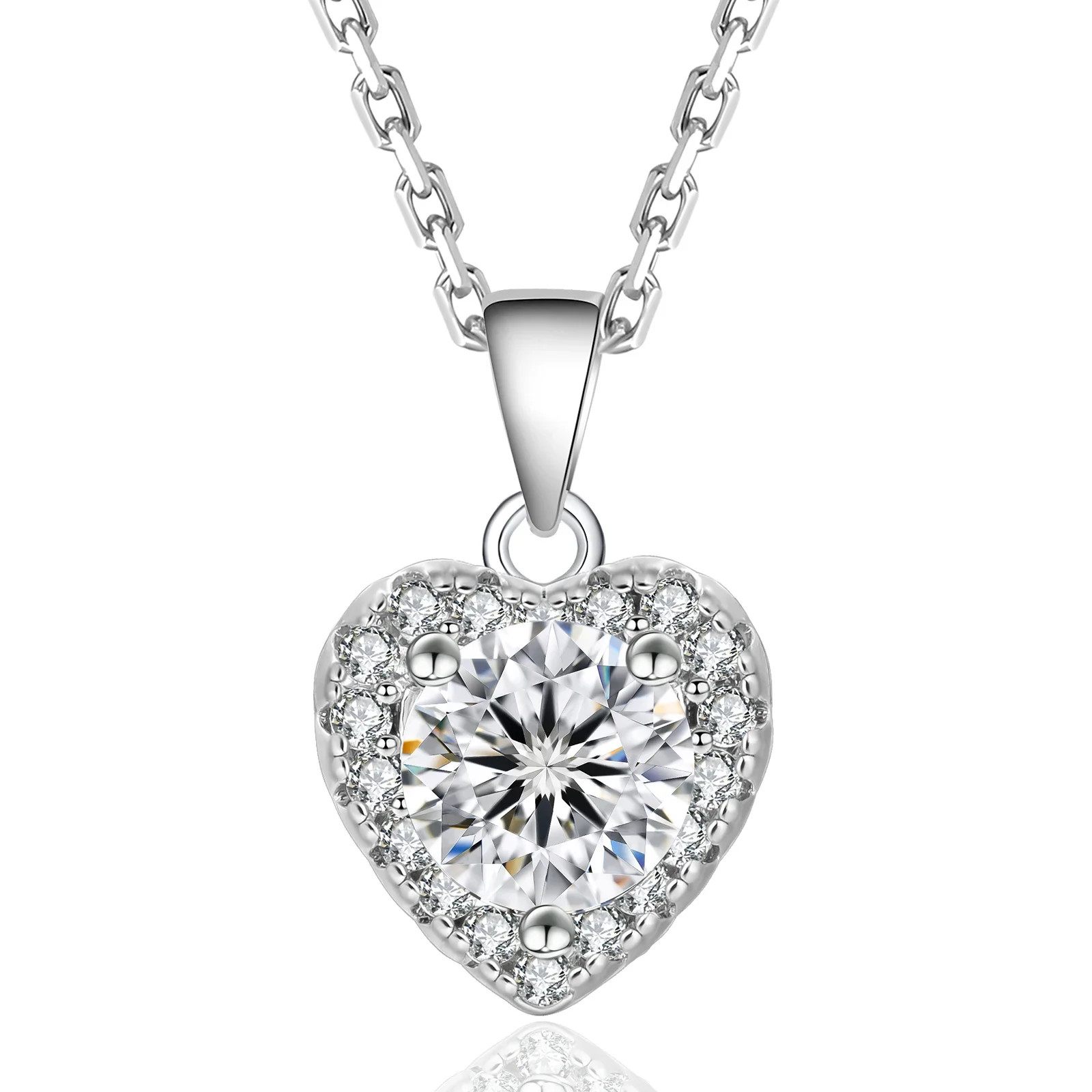 1.0ct Fashion Love Diamond Pendant White Gold Plated 925 Sterling Silver Charm Chain VVS1 Moissanite Pendant Necklace For Women