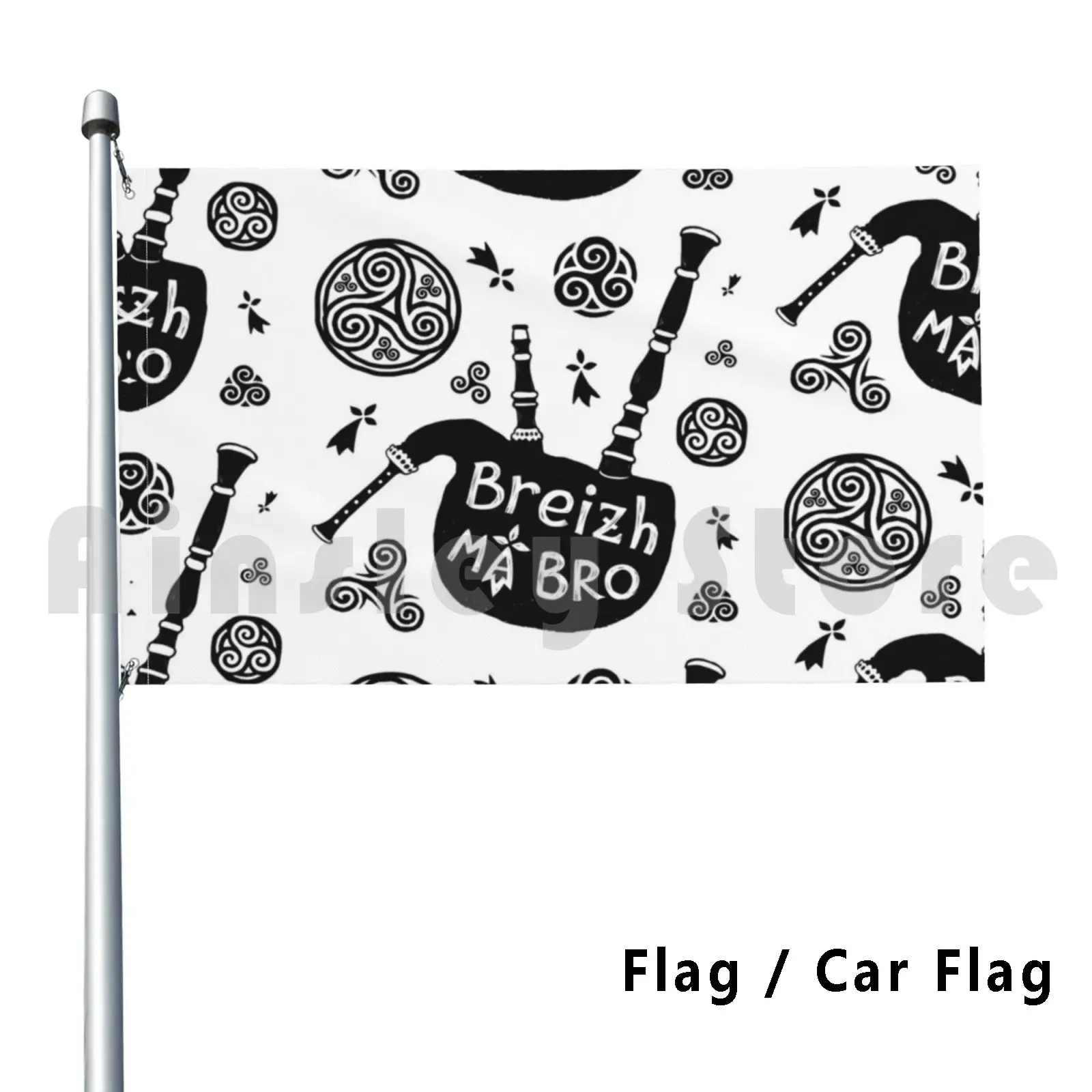 Breizh , Ma Bro! Flag Car Flag Funny Bretagne Breton Breizh Ma Bro Brittany Cornemuse Biniou Triskel