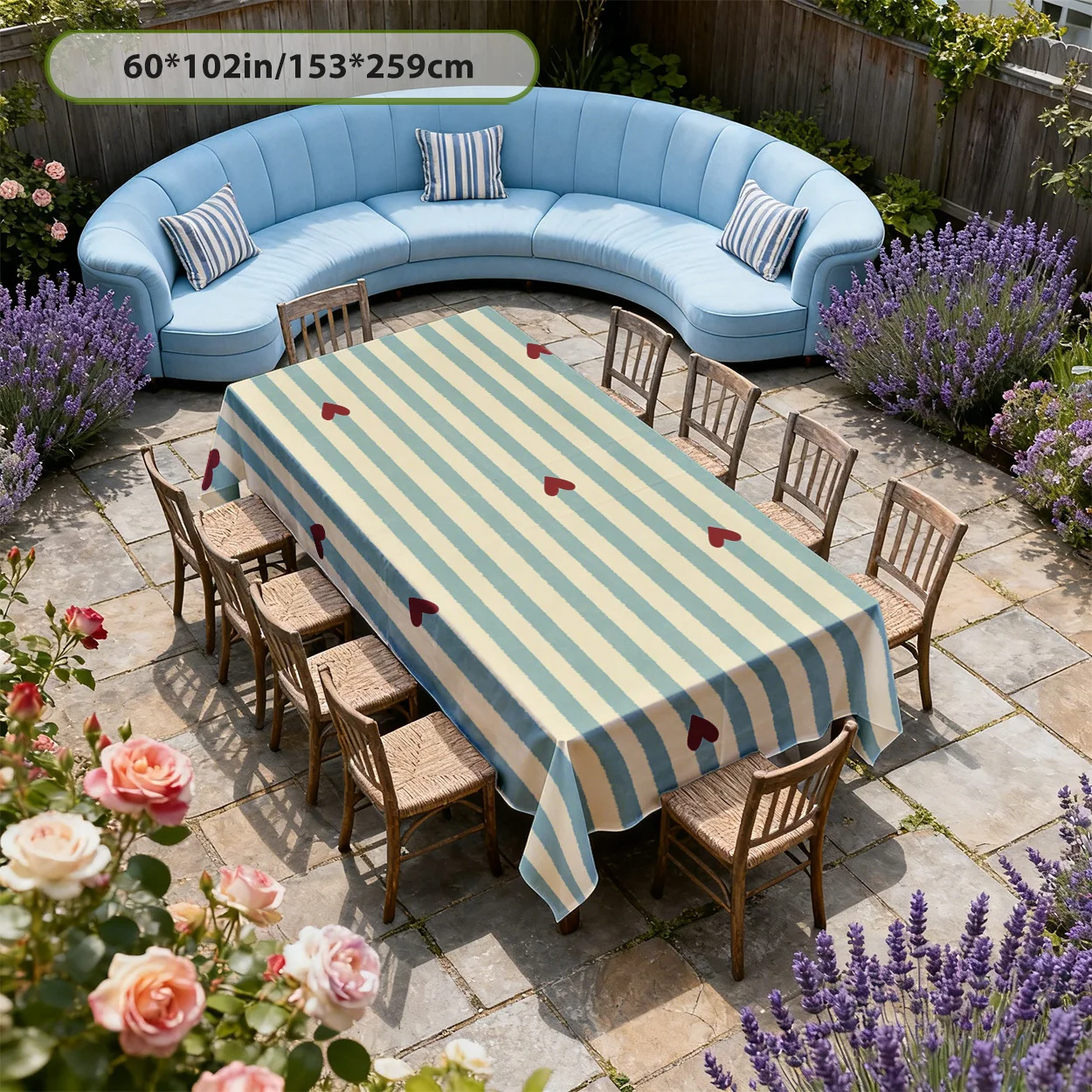 A piece with a striped background and red hearts as accents, featuring a fresh and simple style.