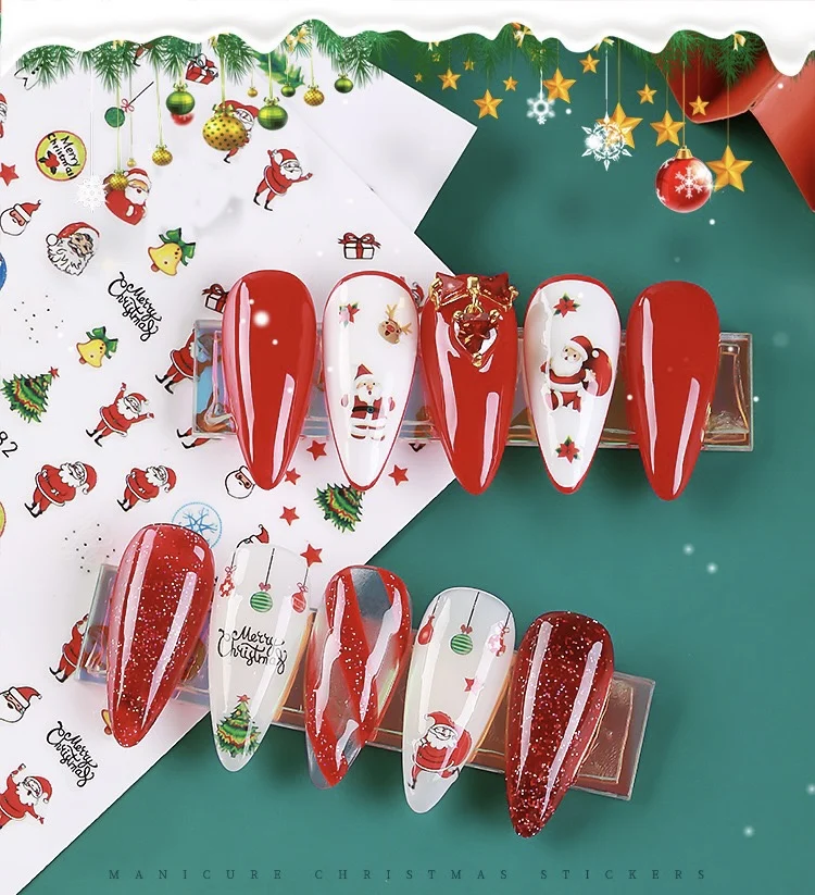 Christmas Nail Art Decorations Penguin Santa Claus Elk Tree Deer Bears Cute Sliders White Snowflakes Nail Stickers Tattoos SN24