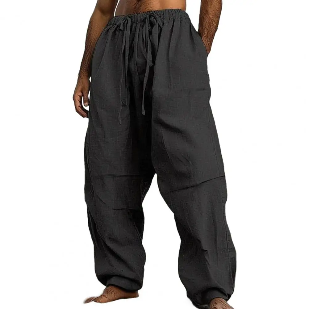 

Men Pants Men's Drawstring Elastic Waist Wide Leg Sweatpants with Pockets for Daily Wear Casual Sports Activities Spring