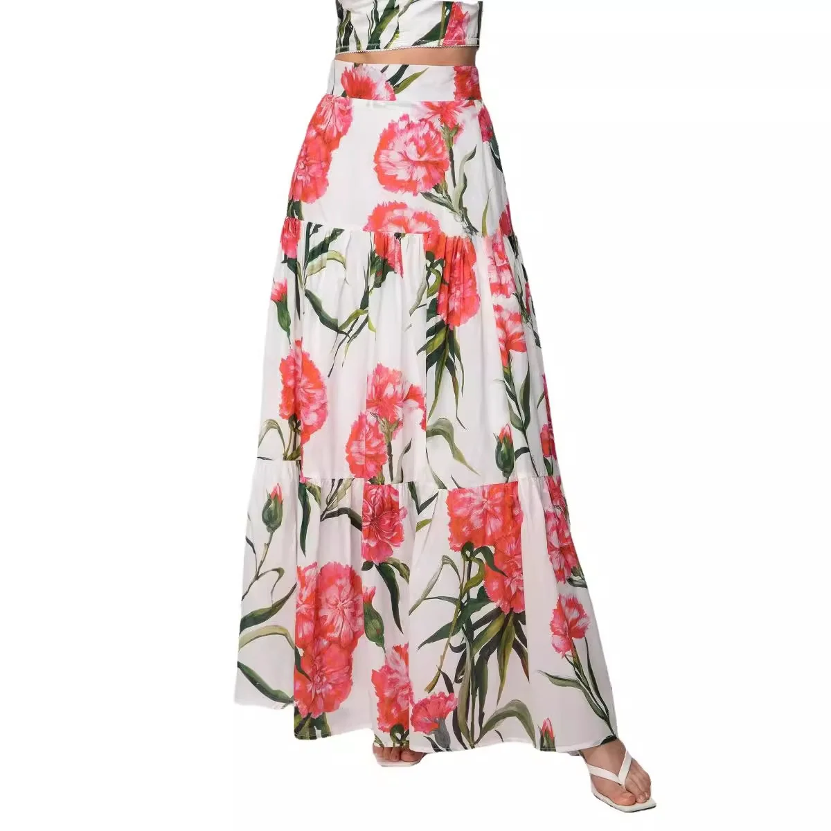 おしゃれなコットンプリントマキシスカート ハイウエスト レディース服 クロスボーダー 新スタイル 高品質ワンピース カジュアル ケーキスカート