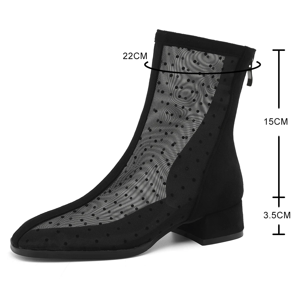 New 2024 Womens Mesh Summer Boots Ladies Lace Fashion Female 3CM Heels Round Toe Women Booties Large Size Shoes Zapatos De Mujer