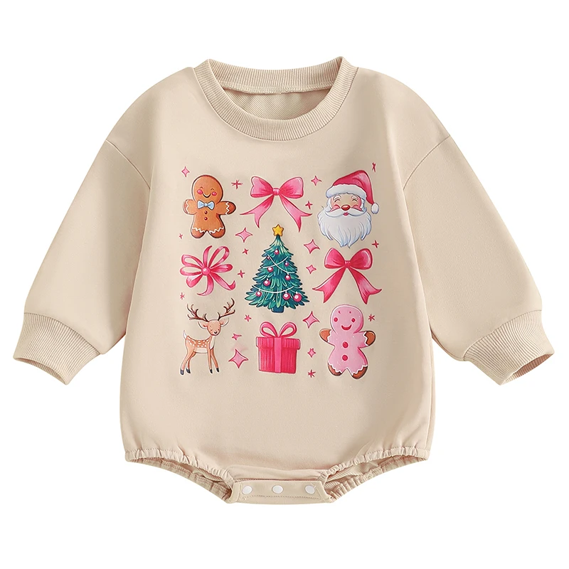 Baby Girls Sweatshirt Romper Cute Christmas Print Long Sleeve Jumpsuits for Newborn Infant Toddler Fashion Clothes