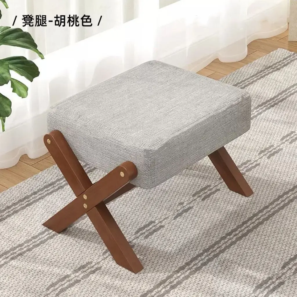 Solid Wood Shoe Changing Stool, Fabric Light Luxury Low Sofa Footstool, Living Room Coffee Table Seat Furniture