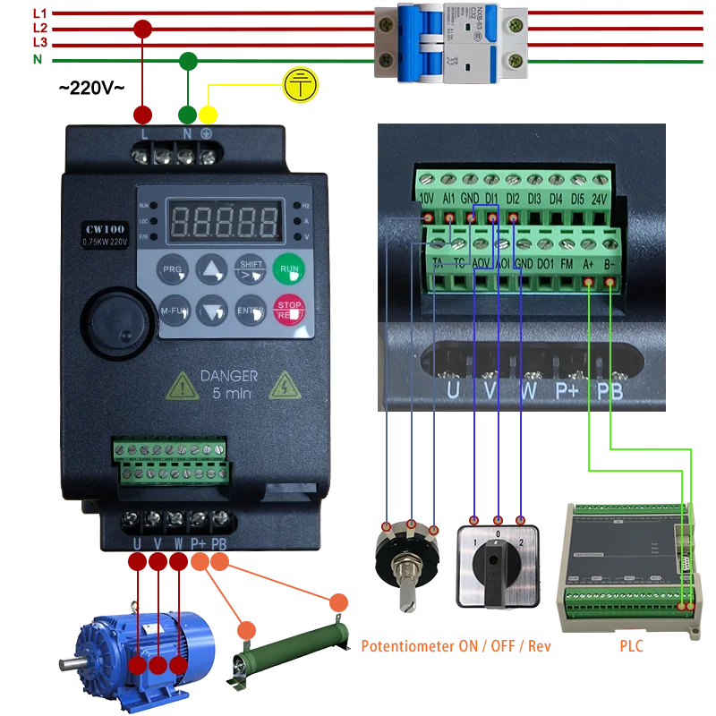 Imagem -02 - Conversor de Frequência Variável para o Inversor do Controle de Velocidade do Motor Entrada Phase Saída ph 2hp Mini Vfd 1.5kw 220v Econômico
