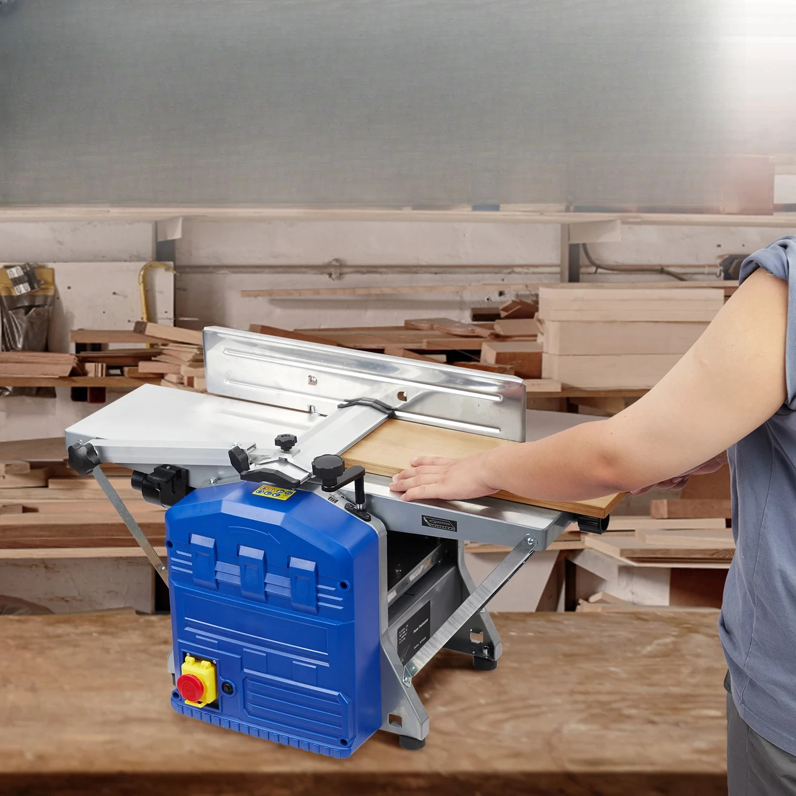 Power Benchtop Planer, 1250W Powerful Benchtop Planer Worktable Thickness Planer with Low Noise for both Hard & Soft Wood