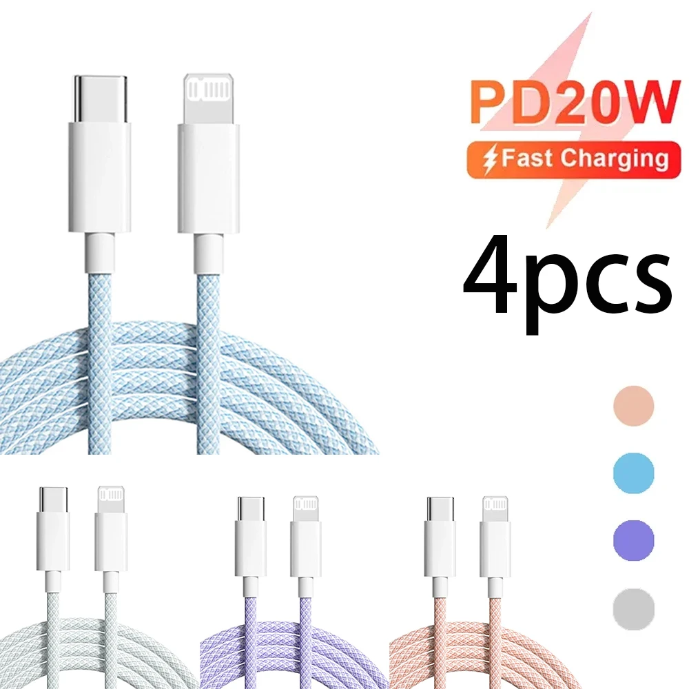 4pcs PD 20W Fast Charging USB C Cable for iPhone 14 13 12 11 Pro Max Mini XS XR iPad Data Cord USB to IOS Cable 1M/2M