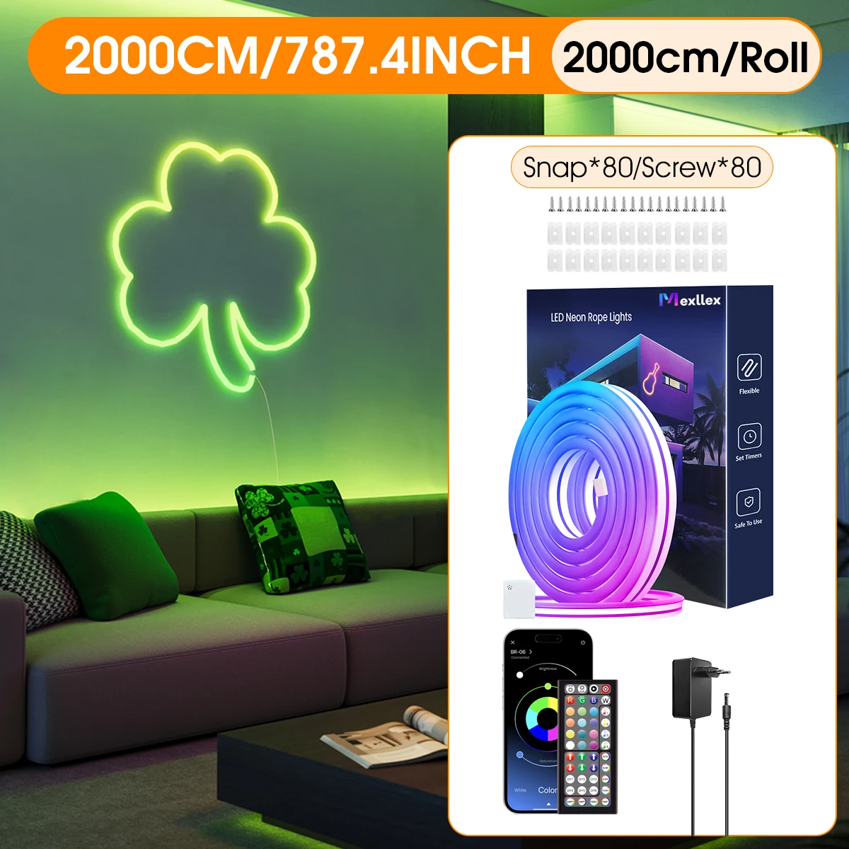 30M / 20M flexibele LED-neonlichtslang met app / afstandsbediening, IP65 RGB-snaarlamp voor buiten, muzieksynchronisatie voor kamers, zwembad, tuin