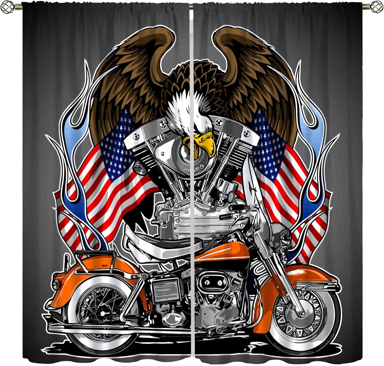Animal Eagle Curtain American Flag Motorcycle Window Curtain Drapes Rod Pocket Kitchen Dining Room Cafe Bedroom Living Room