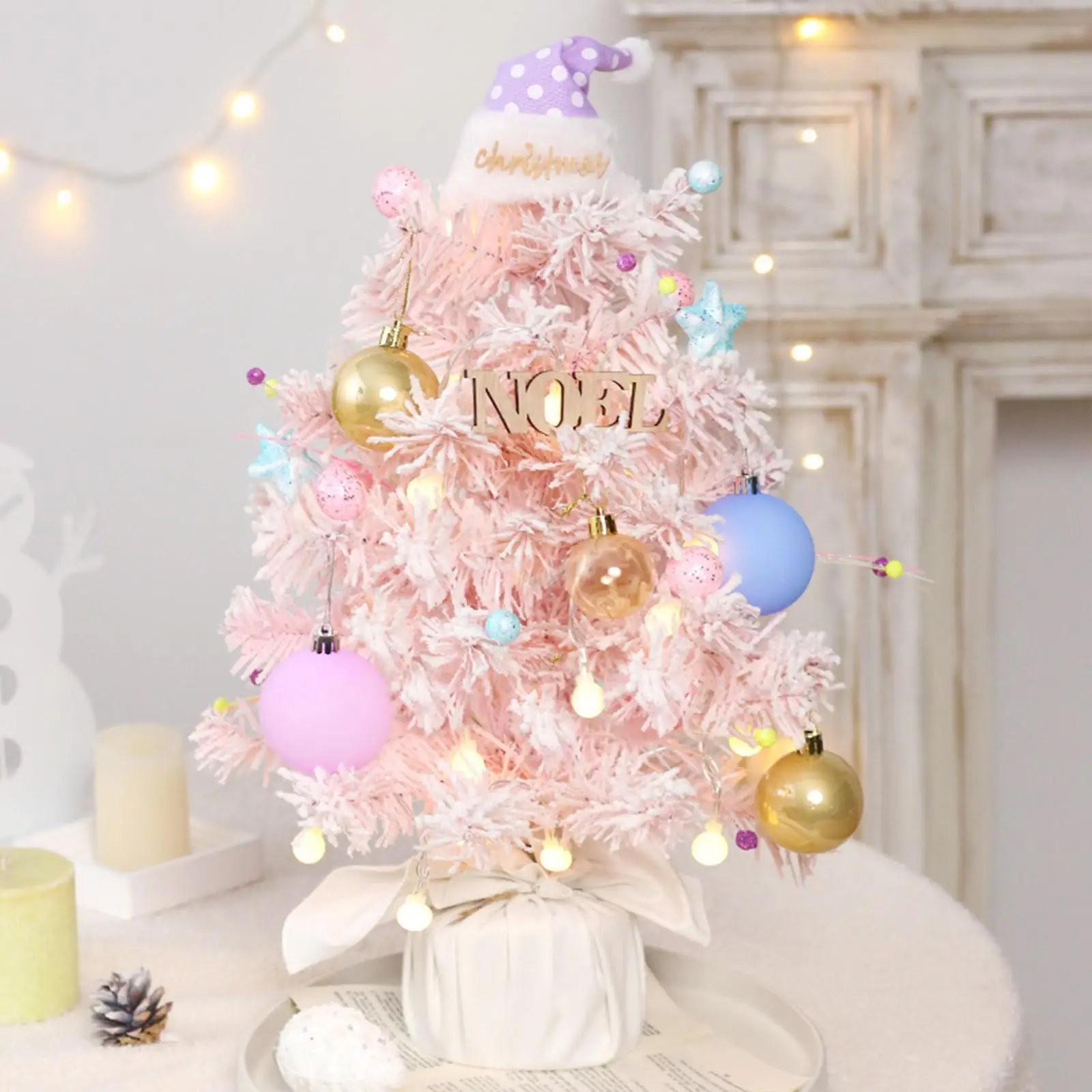 Artificial Mini Christmas Tree with Light and Music Box Rotatable Tabletop PVC Xmas Decoration for Office Holiday Gift