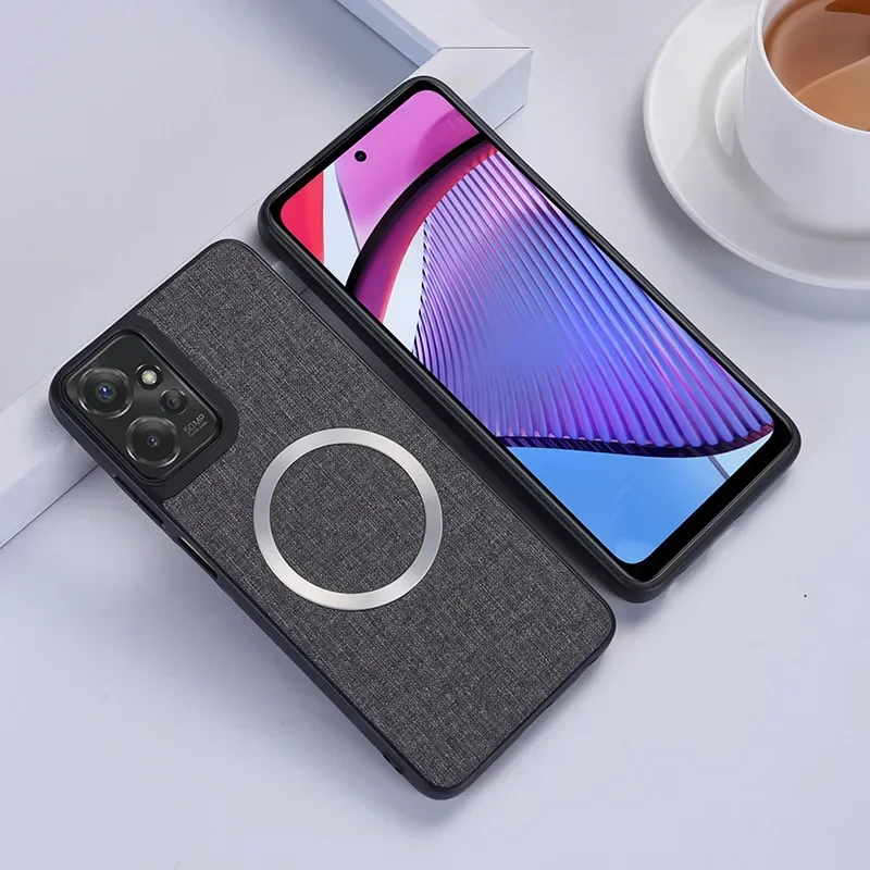 Luxuriöse Magsafe-Magnet-Handyhülle aus Stoff für Moto Edge 60 PRO, Stylus 50, Fusion 40, Neo Ultra, kabellose Ladegerät-Abdeckung