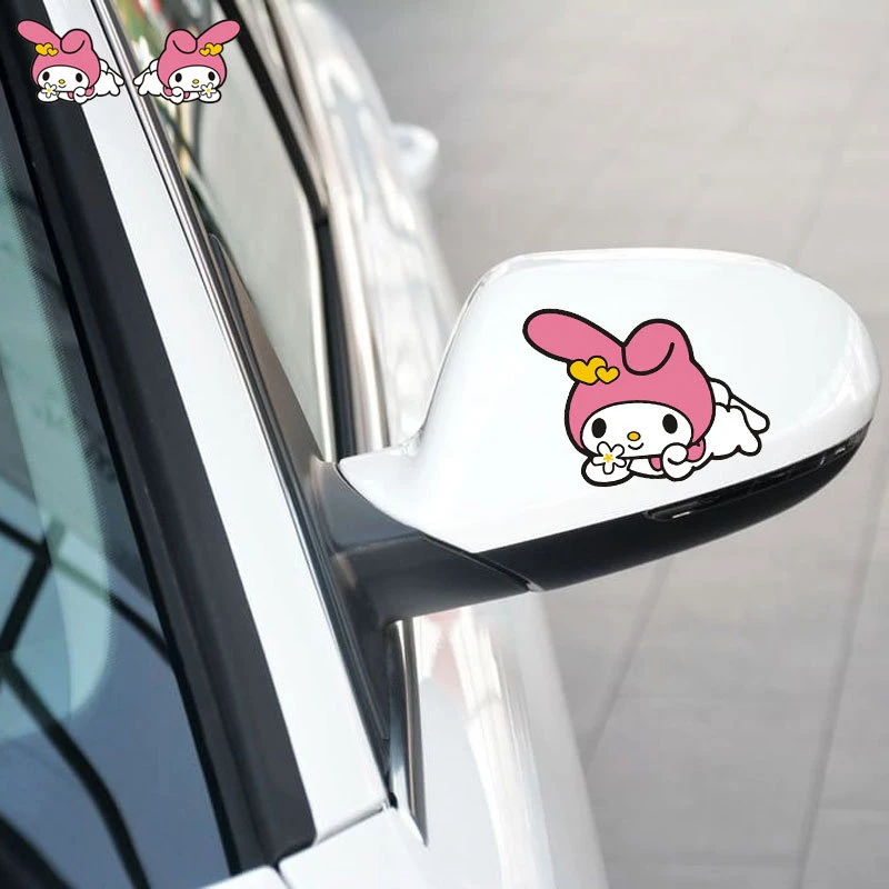 Sanrio Reflective Rearview Mirror Kawaii Sticker My Melody Kuromi Car Modification Decorative StickerChildren\'s Toy BirthdayGift