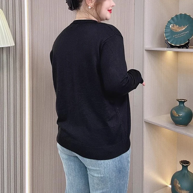 Cárdigan de punto fino bordado de talla grande para mujer, suéter informal con frente abierto para Primavera/otoño, prendas de vestir exteriores de moda para figuras curvas