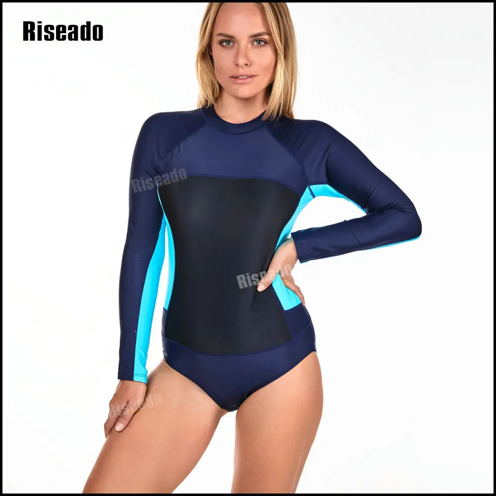 Womens Rash Guard Long Sleeve One Piece Swimsuit Ruched Zip Bathing Suit Sun Protection Swim Shirt