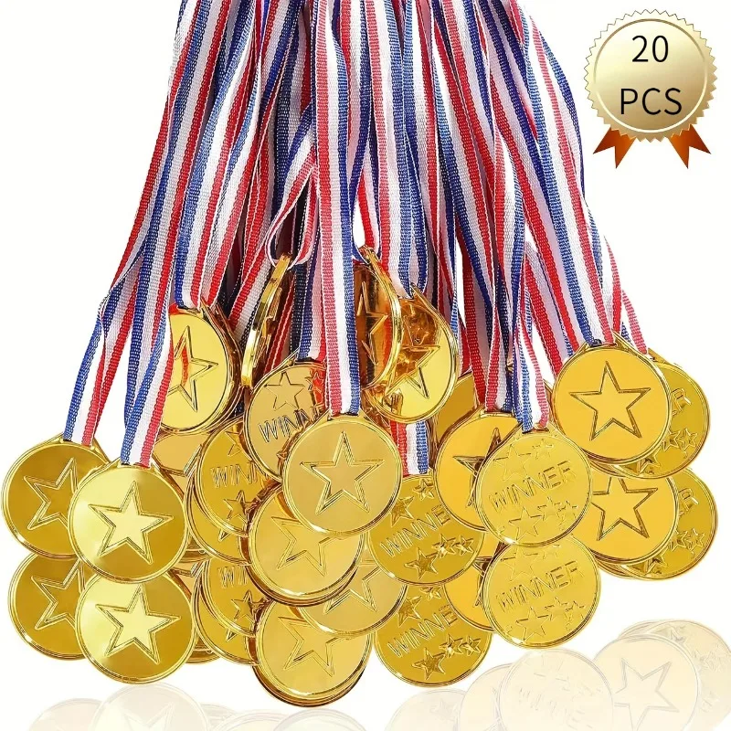 100Pcs Medal Kids Plastic Medal Kindergarten Award Medal Creative Gold Silver Bronze Hanging Tag for Sports Meeting