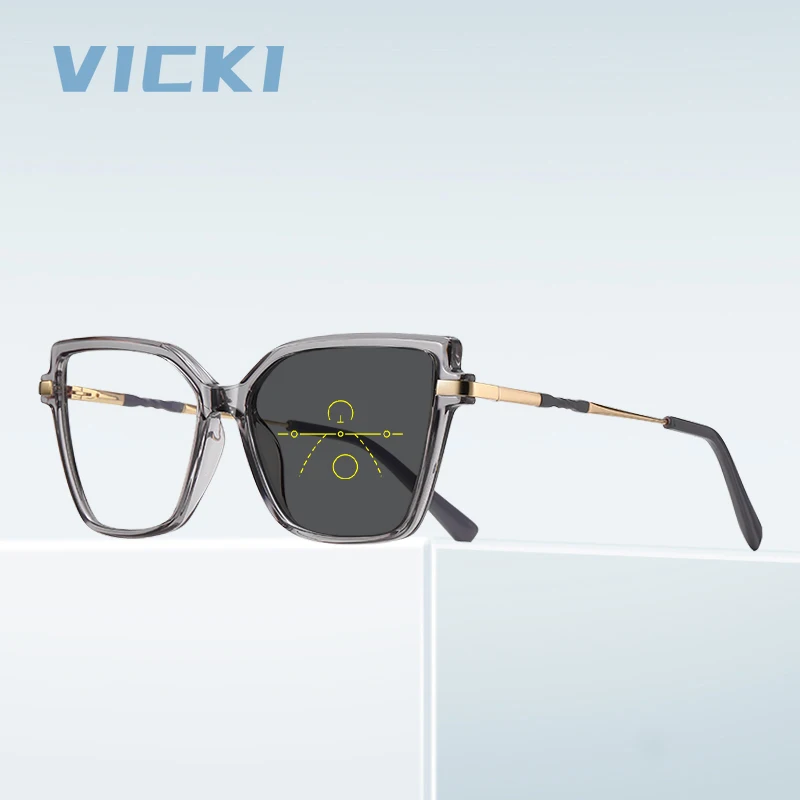 VICKI Fashion Cat Eye Design Progressive Women's Anti-Blue Light Glasses Photochromic Customizable Prescription  PFD 2208