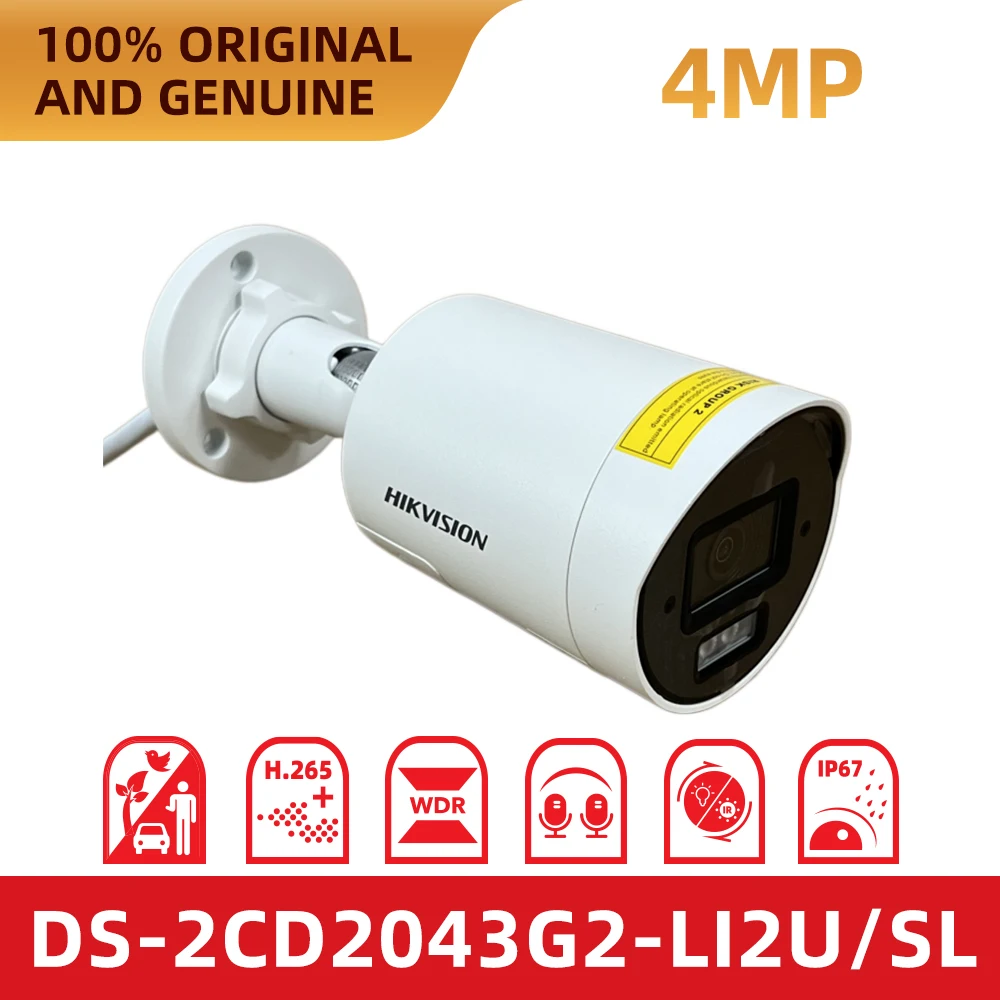Hikvision Original DS-2CD2043G2-LI2U/SL 4MP AcuSense Bullet PoE Smart Dual Light 120dB WDR IP67 Dual Mic Audio Alarm AI Security