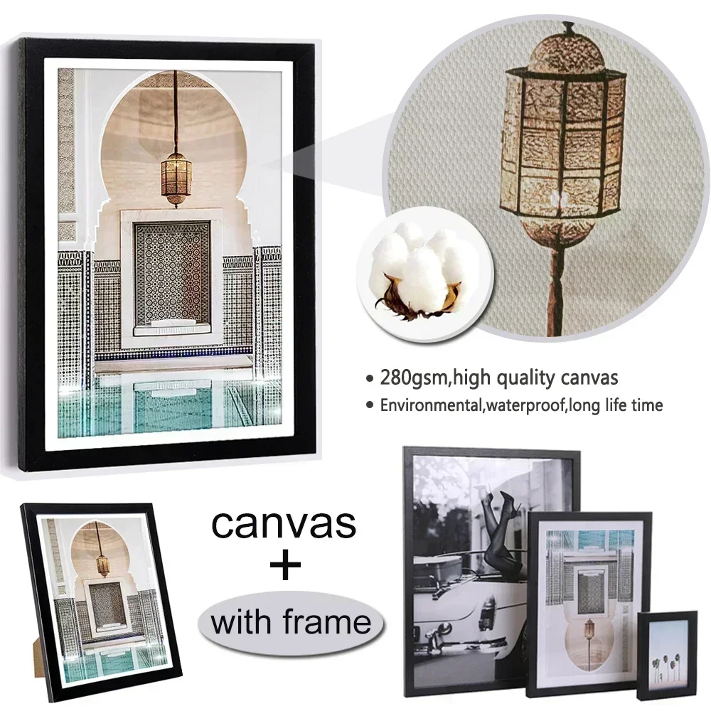 A4 6 7 8inch Photo Frame With Canvas Painting Black And White Beach Mushroom Boat Bird Flowers Wall Art Combination Photo Frame