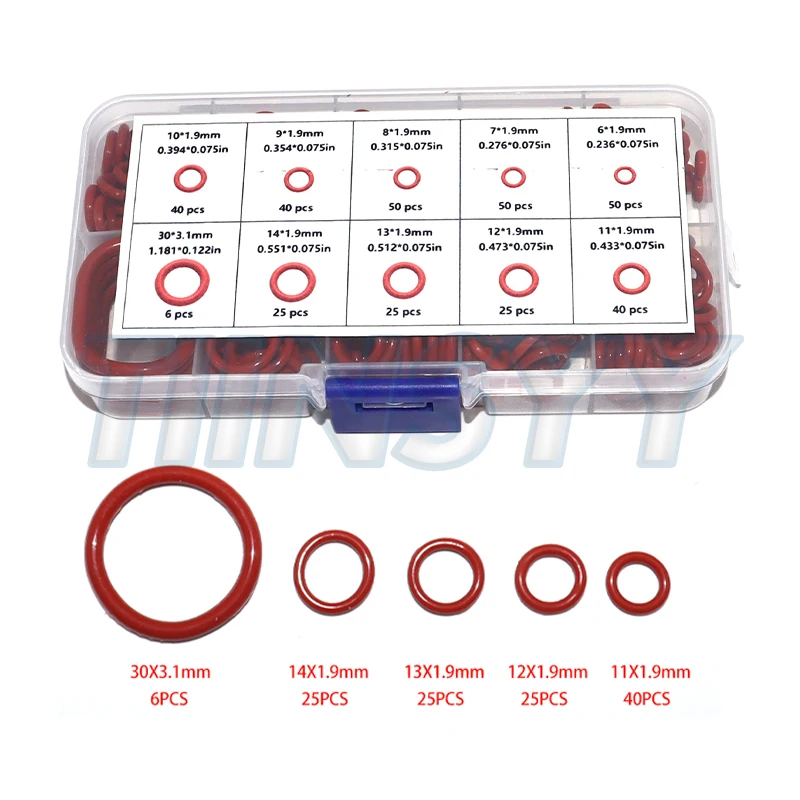 351 Pcs Silicone O-Ring Set, 10 Sizes, Oil and Heat Resistant, Suitable for Cars and Pipelines