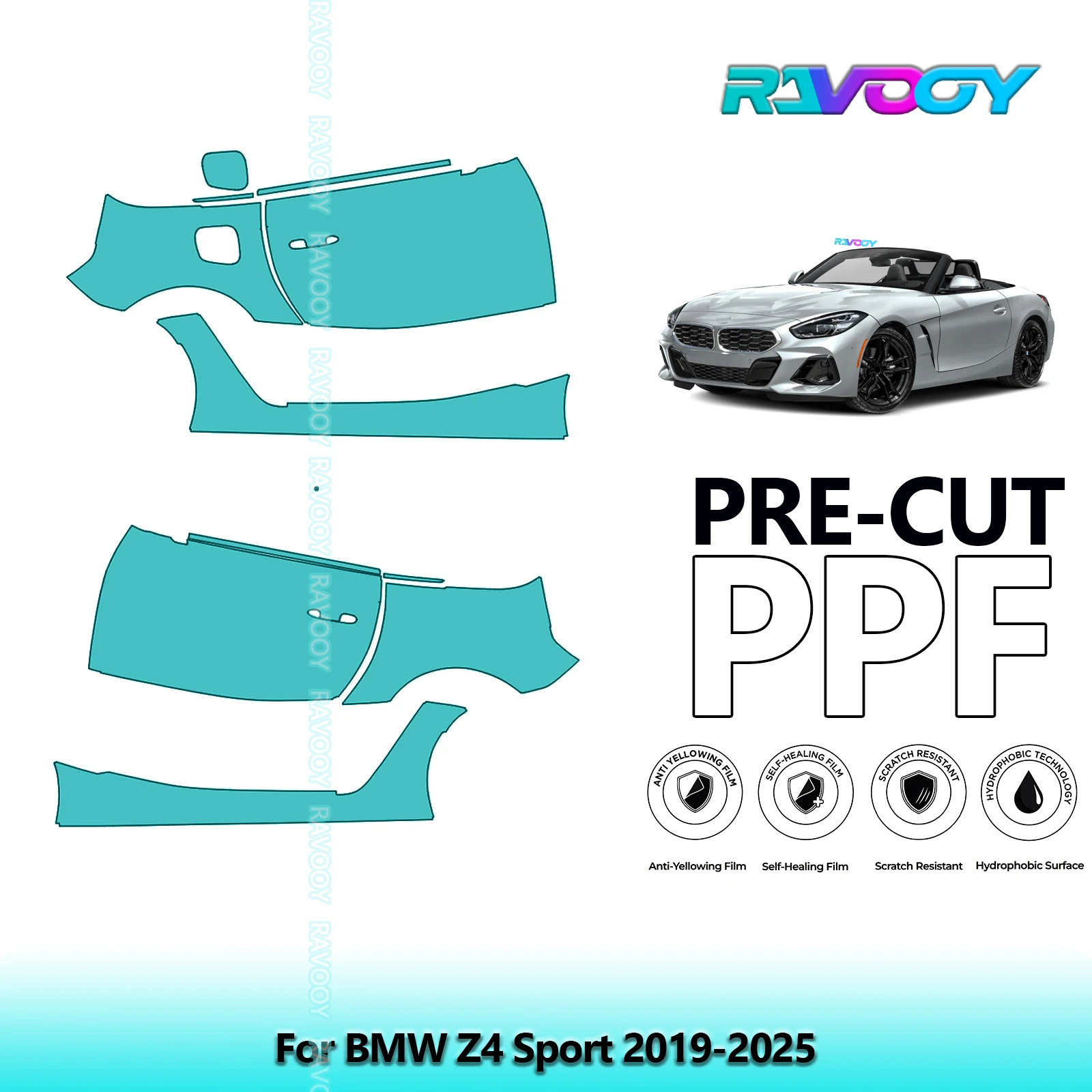 

For BMW Z4 Sport 2019-2025 8.5mil Clear Matte Pre-Cut PPF Door & A/B Pillar Kit TPU Paint Protection Film Set