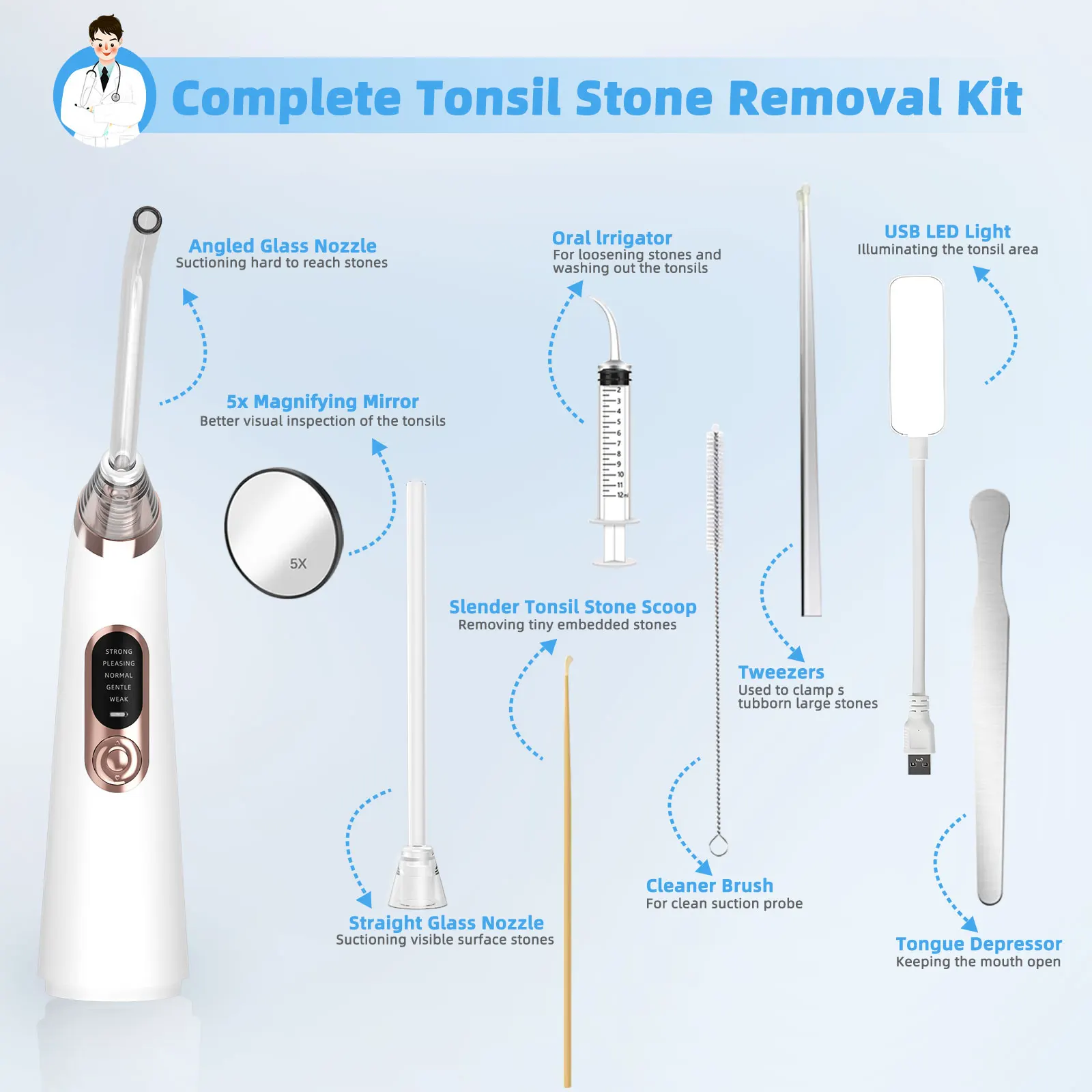 Tonsil Stone Removal Kit 10-in-1 elektronische mondvacuüm Mondverzorging met 5 zuigmodi Mondreiniger Tandreiniging