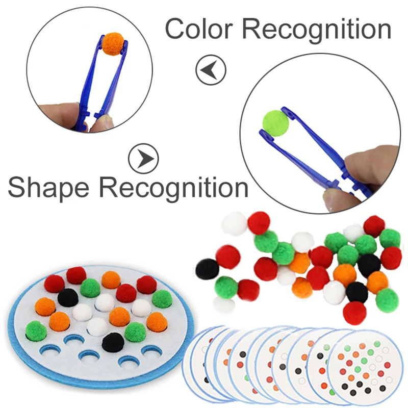 Montessori Pompoms Counting Sorting Matching Tweezers Toys Rainbow Preschool Baby Children Kids Fine Motor Skill Party Favor Toy