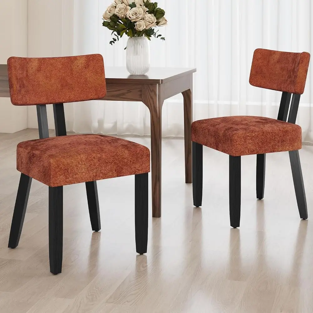 

Velvet Upholstered Curved Back Dining Chairs with Hardwood Legs, Set of 2