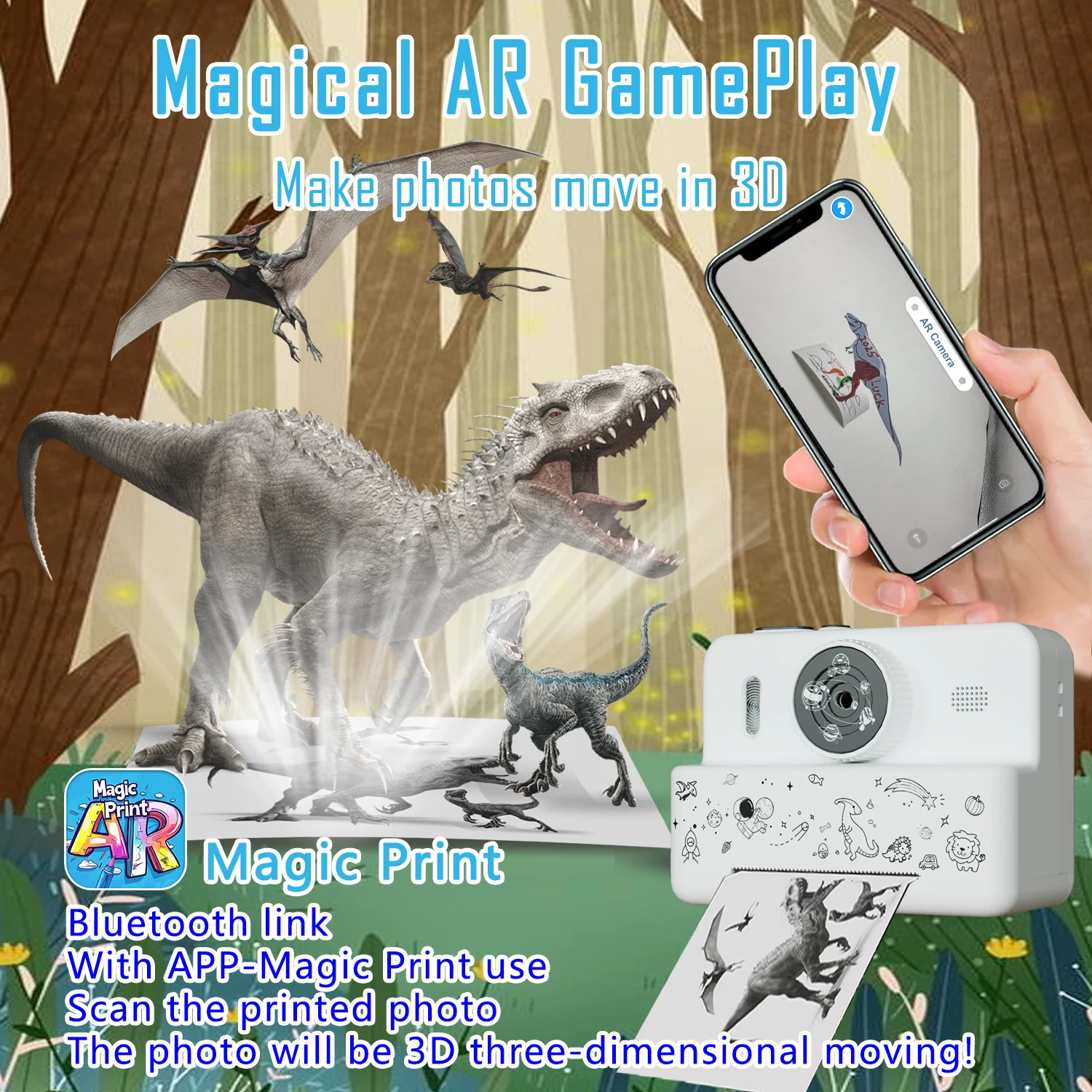 Digitale camera Kindercamera Instant Print HD Cartoon Ruimte kan foto's maken en verjaardagscadeaus afdrukken Kleine camera