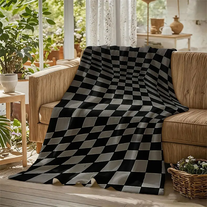Twisted Checkerboard Flannel Blanket Warm Soft Halloween Christmas Decorative Couch Warm Cozy All-Season Gift