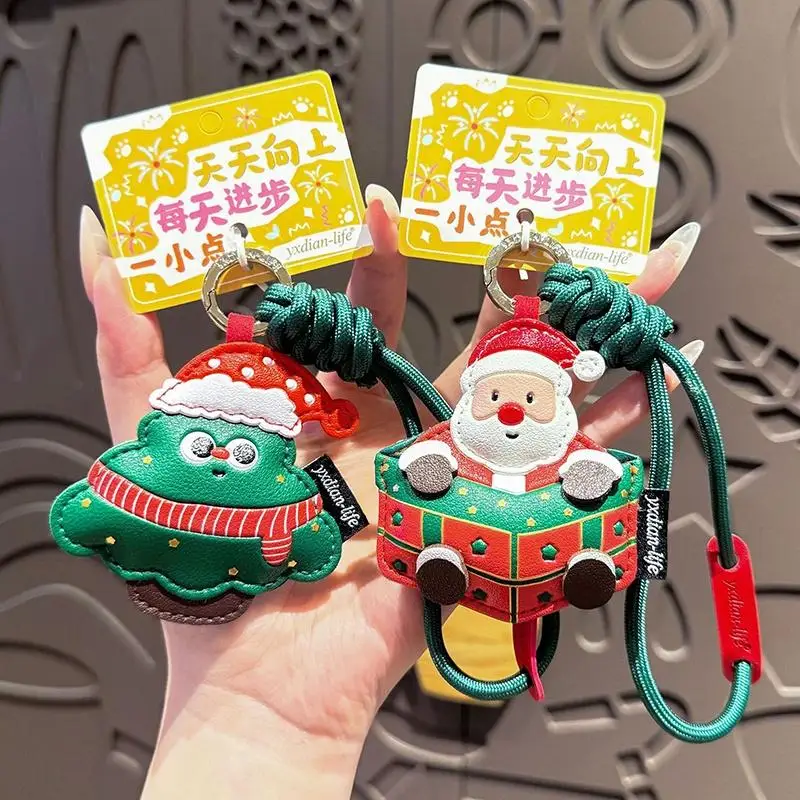 Weihnachtliche PU-Schlüsselanhänger mit niedlichem Aufdruck, robustes Lanyard, langlebig für Weihnachtsfeiergeschenke, Feiertagsgeschenke, Handtaschendekoration. – Detail 3