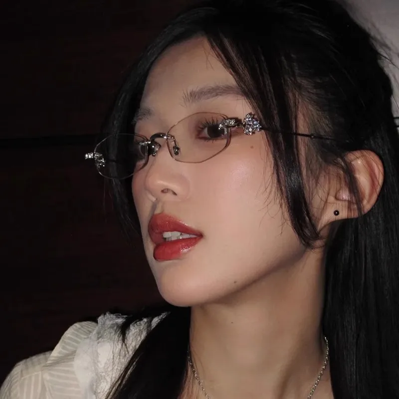 نظارات واقية 3 قطع للنساء على شكل مضلع نظارات شمسية ماسية عصرية بدون إطار نظارات معدنية للنساء نظارات للسفر في الهواء الطلق