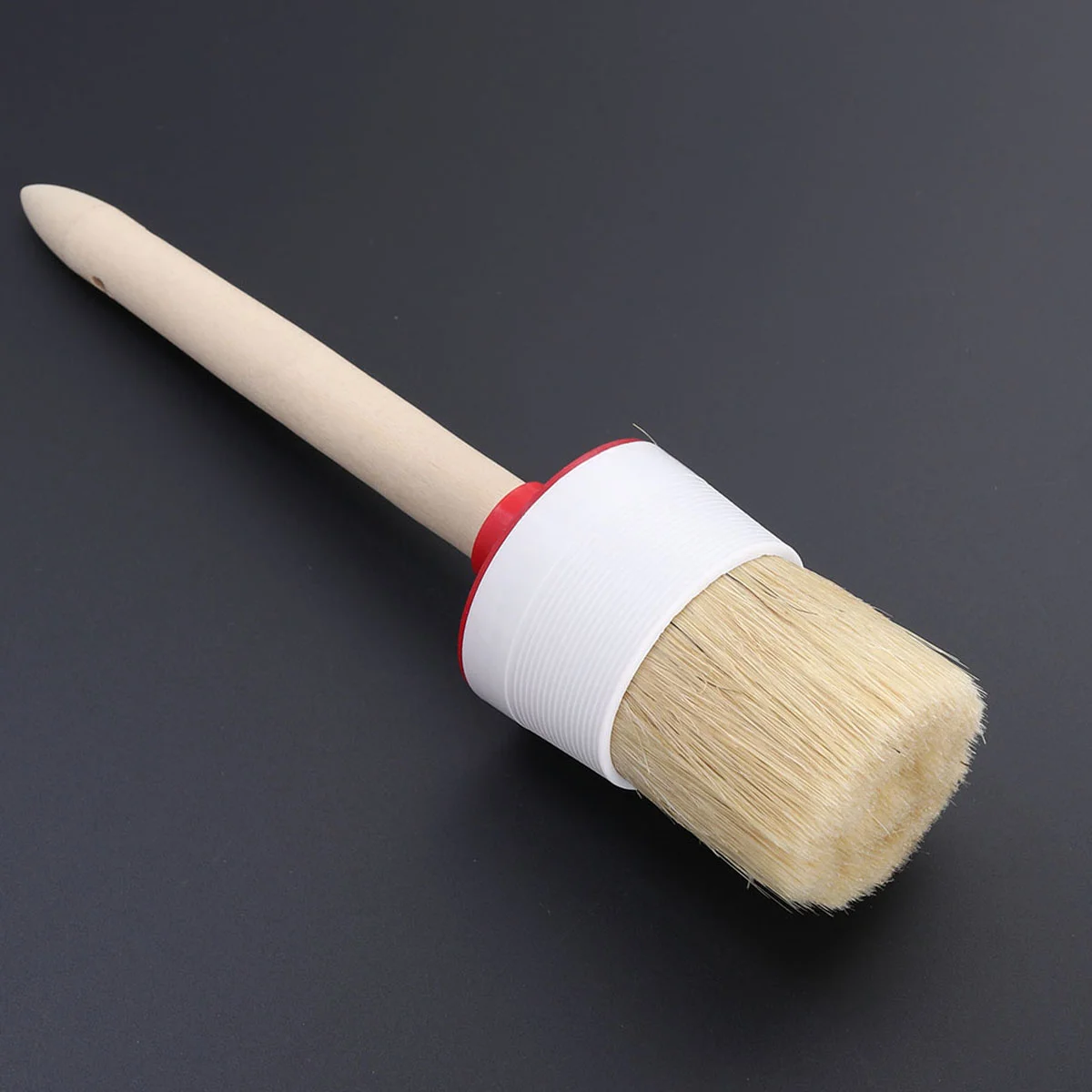 Round Head Wood Handle Bristle Cleaning Brush Natural Boar Hair Detail Brush for Wheels - 18# (60mm)