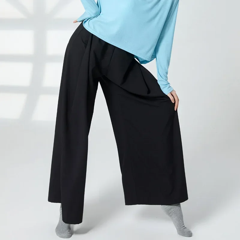 

Современные танцевальные брюки, женская свободная версия прямых широких брюк с высокой талией, повседневная одежда, одежда для классических танцев