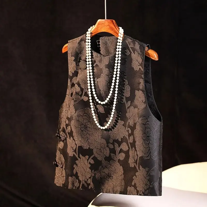 

Vest Girl 2025 Spring and Autumn New Style Chinese Jacquard Retro Jade Buckle Casual Versatile Shoulder