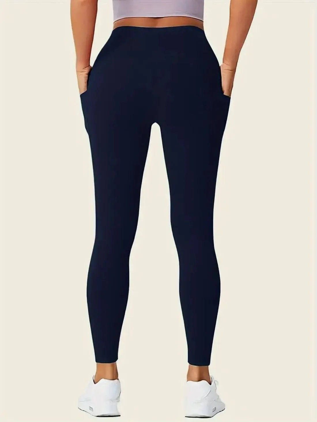 Pantalones de yoga de color sólido con bolsillo, leggings de fitness de alto estiramiento para mujer, entrenamiento con control de barriga, ropa deportiva para correr, 4-