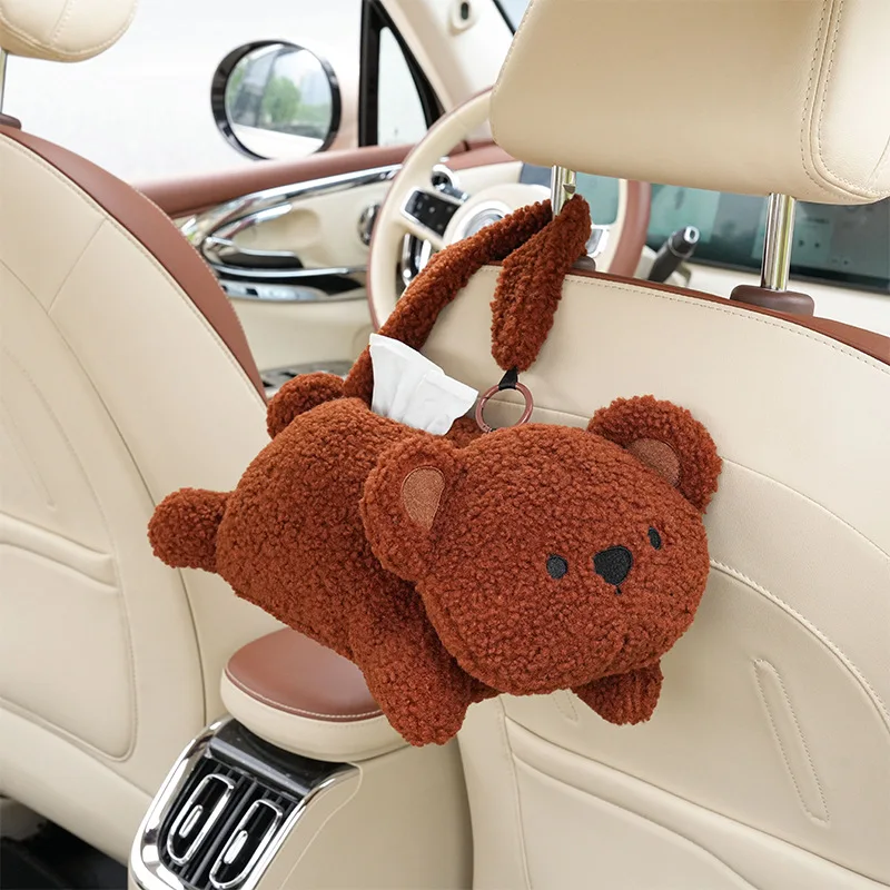 Boîte à mouchoirs montée sur voiture avec lapin en peluche, boîte d'accoudoir de voiture, jolie boîte à mouchoirs, adaptée à l'intérieur de la voiture