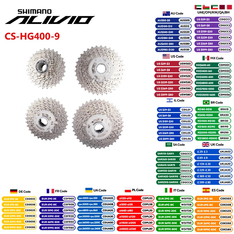 SHIMANO ALIVIO M4000 Series CS-HG400-9 Speed 11-28T/11-32T/11-34T/12-36T Cassette For MTB Mountain Bike Cartridge Flywheel