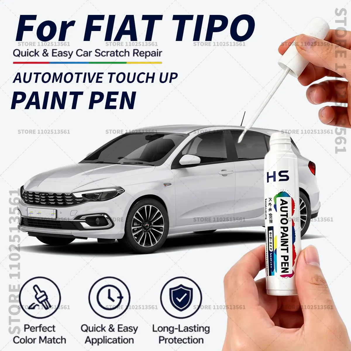 Bolígrafo de Pintura para Retoques de Automóviles FIAT TIPO, Herramienta de Reparación de Arañazos, Color Naranja Paprika, Gris Colosseo, Blanco Gelato, Negro, Azul Oceano, Rojo