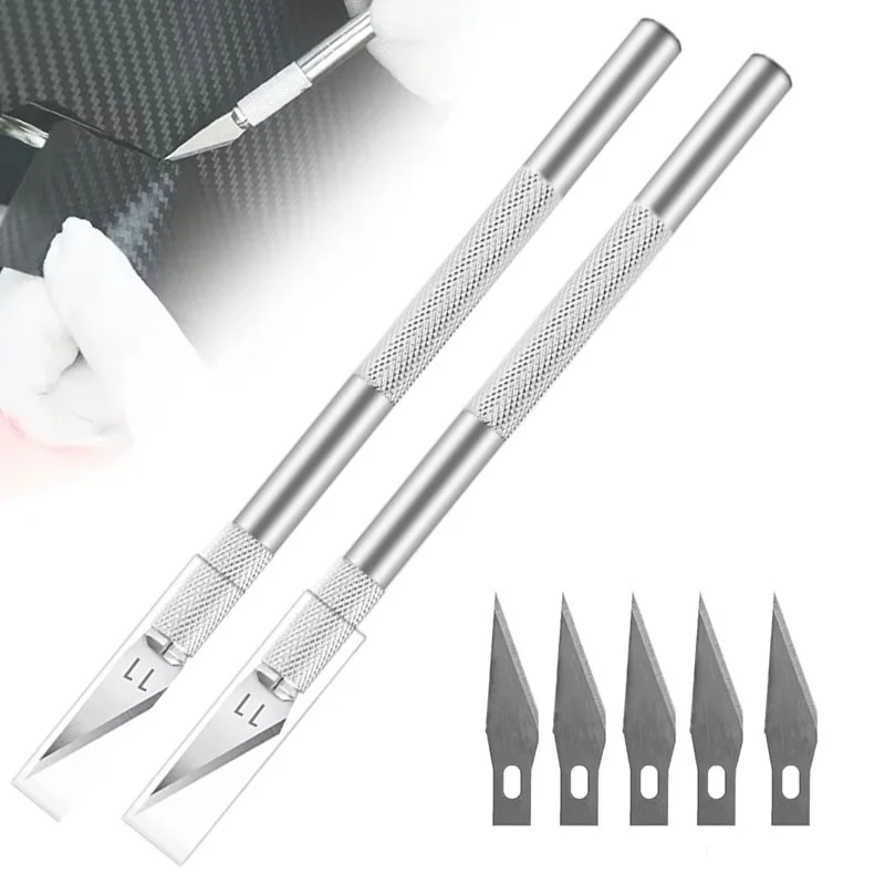 Cuchillo artesanal para grabar en metal, cuchillo tipo bisturí antideslizante con 5 cuchillas para reparación de pantallas de teléfonos, herramientas de bricolaje, material escolar