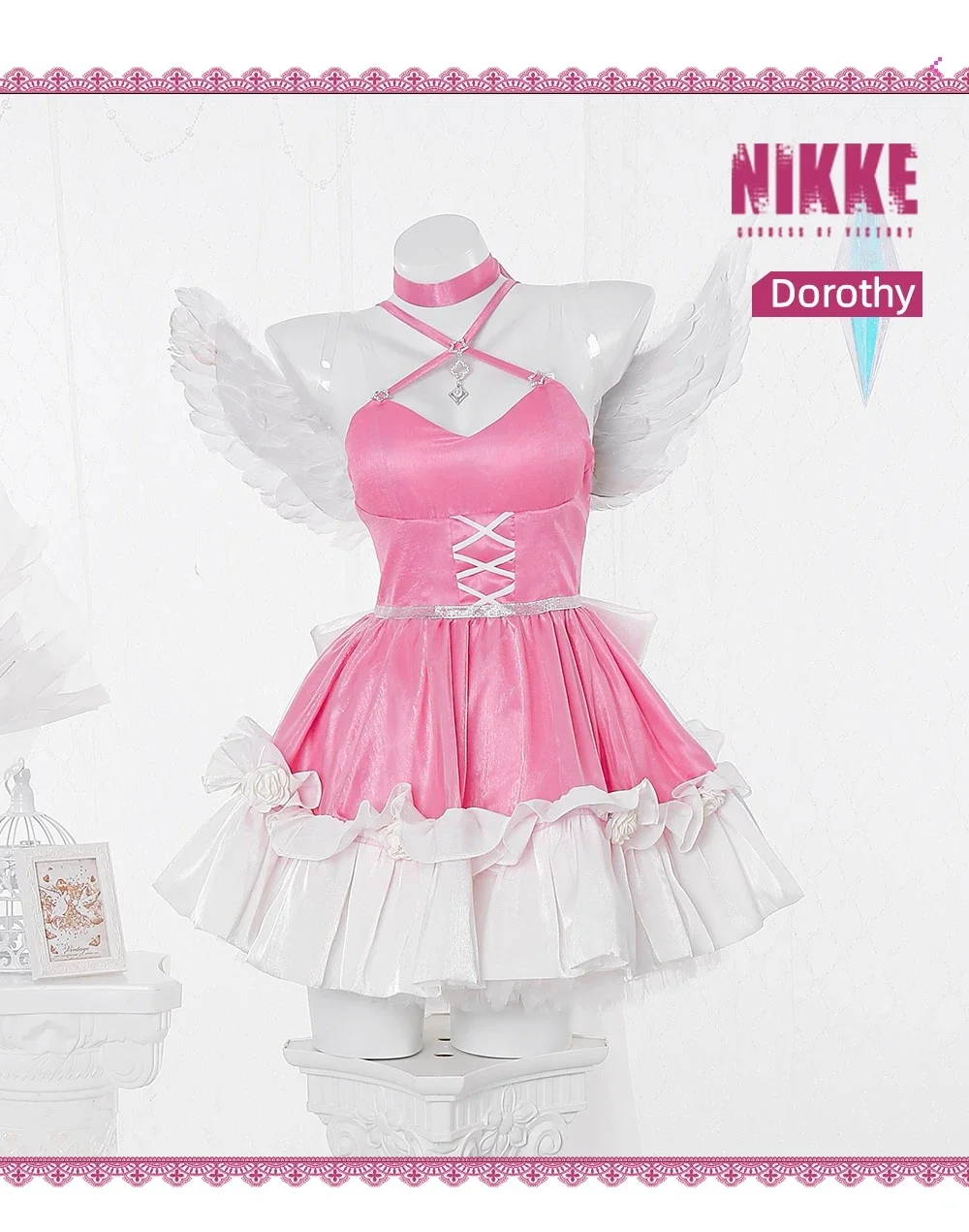 NIKKE The Goddess of Victory Dorothy Cosplay Costume Dorothy Anniversary Pink Lolita Dress Wig Headwear Wings Full Set