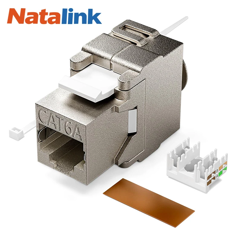 Natalink modul Keystone Jack CAT6A, modul Ethernet 10 Gbit dengan logam berpelindung