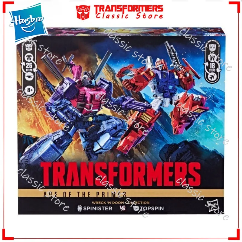 Em estoque clássico hasbro transformadores brinquedos idade dos primos spinister vs topspin cybertron autobots figuras de ação colecionáveis